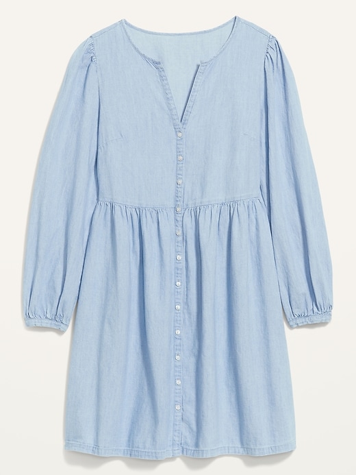 Image number 4 showing, Long-Sleeve Fit & Flare Chambray Mini Dress for Women