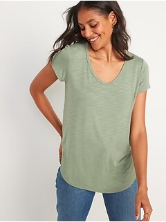 Luxe Slub-Knit Voop-Neck Tunic T-Shirt for Women