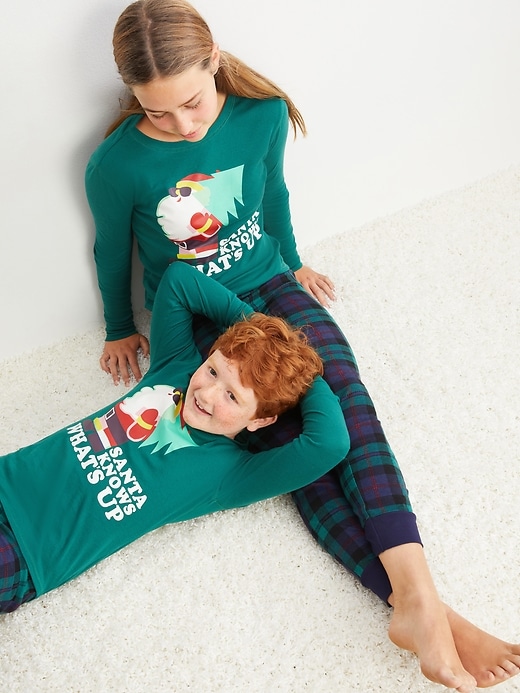 View large product image 1 of 2. Gender-Neutral Holiday Matching Graphic Snug-Fit Pajama Set For Kids