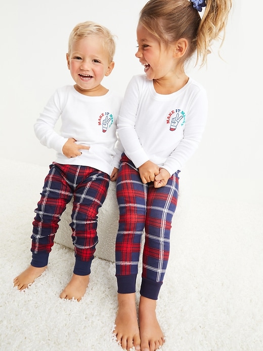 View large product image 1 of 2. Unisex Matching Print Snug-Fit Pajama Set for Toddler & Baby