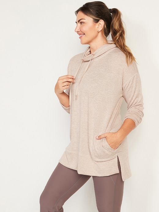 Image number 1 showing, Cowl-Neck Mélange Tunic Sweater for Women