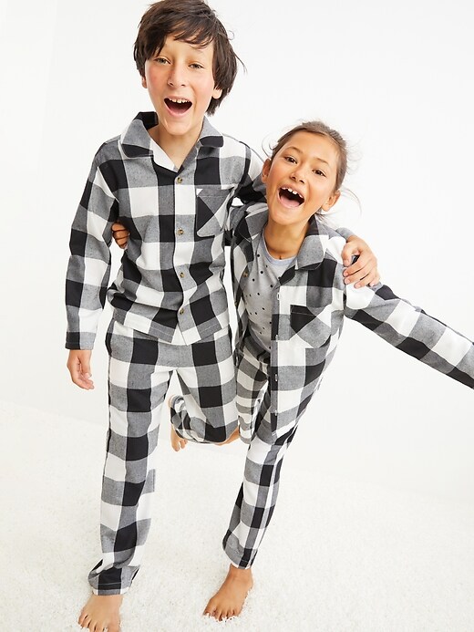 View large product image 1 of 3. Gender-Neutral Matching Plaid Flannel Pajama Set For Kids