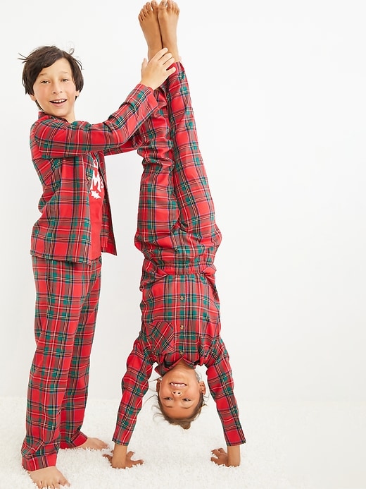 View large product image 1 of 2. Gender-Neutral Matching Plaid Flannel Pajama Set For Kids