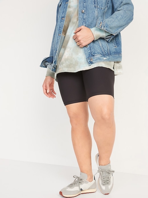 Image number 1 showing, Maternity Full Panel PowerSoft Postpartum Support Biker Shorts -- 8-inch inseam