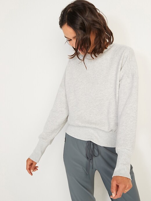 Image number 5 showing, Loose Crew-Neck Cropped Sweatshirt for Women