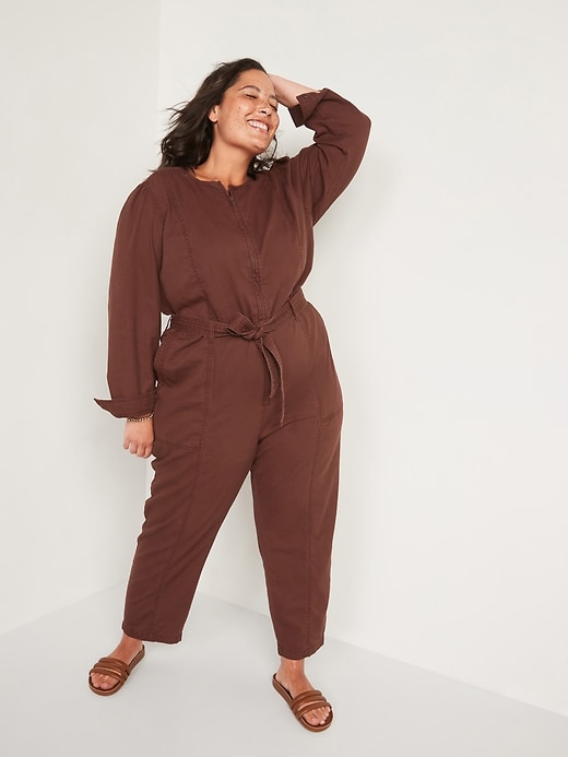 Image number 7 showing, Long-Sleeve Zip-Front Cropped Utility Jumpsuit for Women