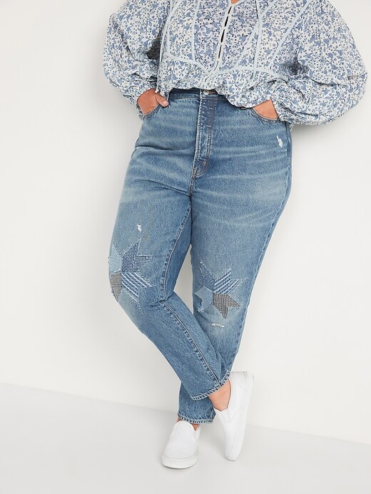 Image number 7 showing, Higher High-Waisted Button-Fly O.G. Straight Patchwork Non-Stretch Jeans for Women