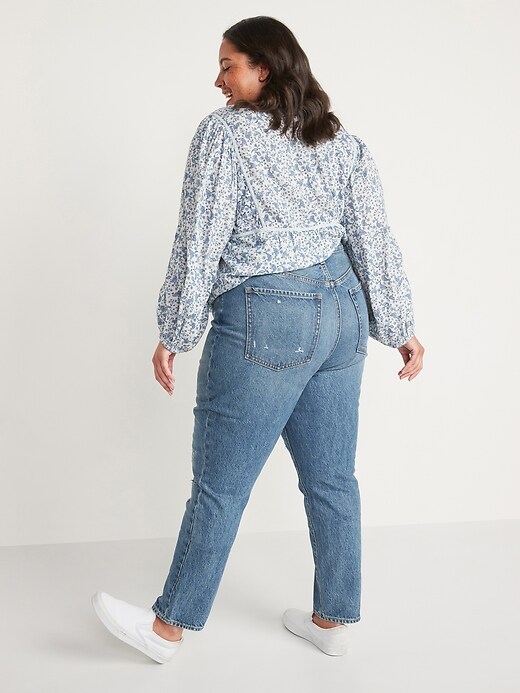 Image number 8 showing, Higher High-Waisted Button-Fly O.G. Straight Patchwork Non-Stretch Jeans