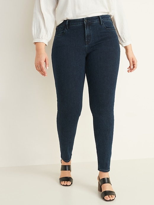 Image number 1 showing, Mid-Rise Dark-Wash Rockstar Super Skinny Jeans for Women
