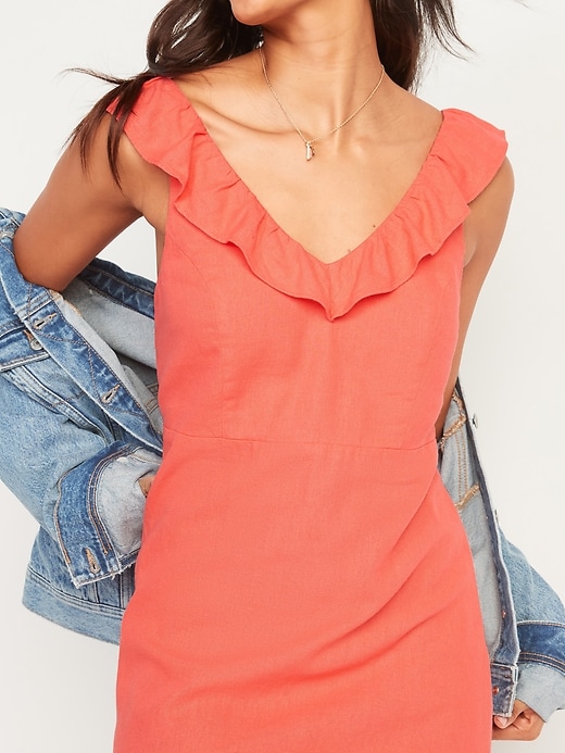 Image number 3 showing, Sleeveless Ruffled Fit & Flare Linen-Blend Dress