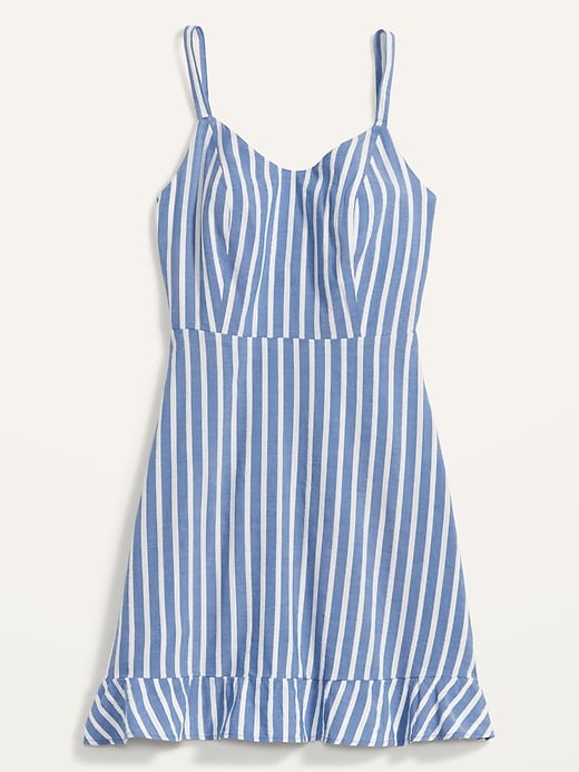 Image number 1 showing, Dobby-Stripe Ruffle-Hem Fit & Flare Cami Dress for Women