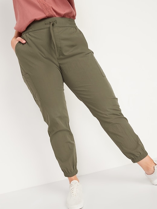 Pantalon de jogging effilé cargo en popeline à taille haute pour Femme