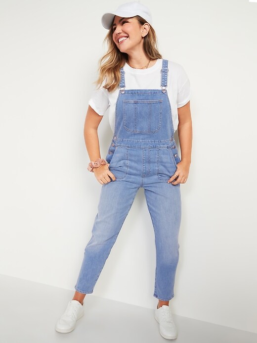 O.G. Straight Medium-Wash Jean Overalls for Women