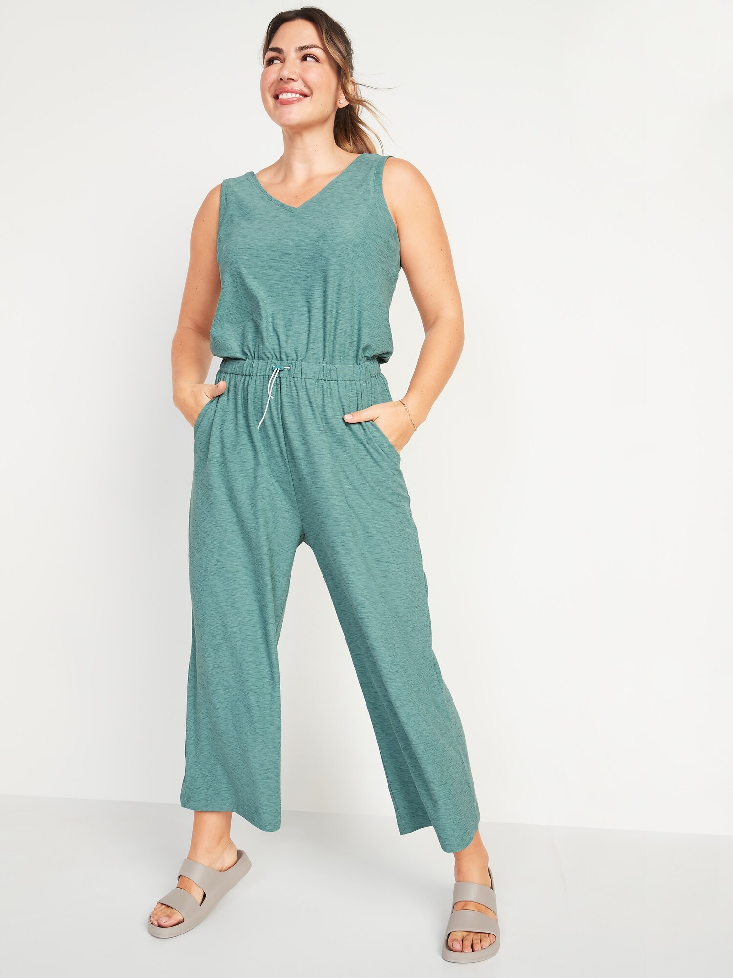 Breathe ON V-Neck Wide-Leg Jumpsuit For Women | Old Navy