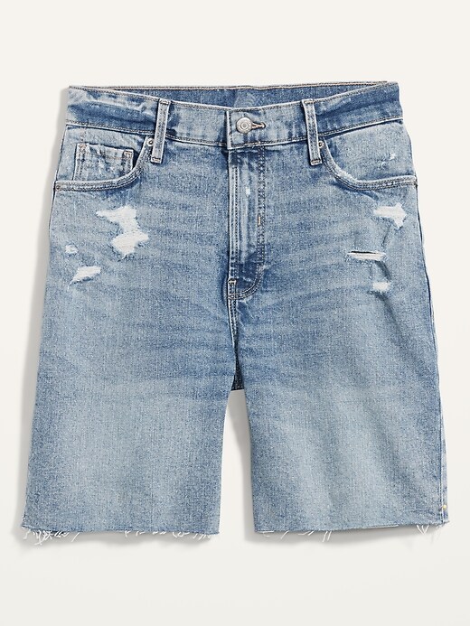 Image number 3 showing, Extra High-Waisted Sky-Hi Distressed Cut-Off Jean Shorts for Women -- 7-inch inseam