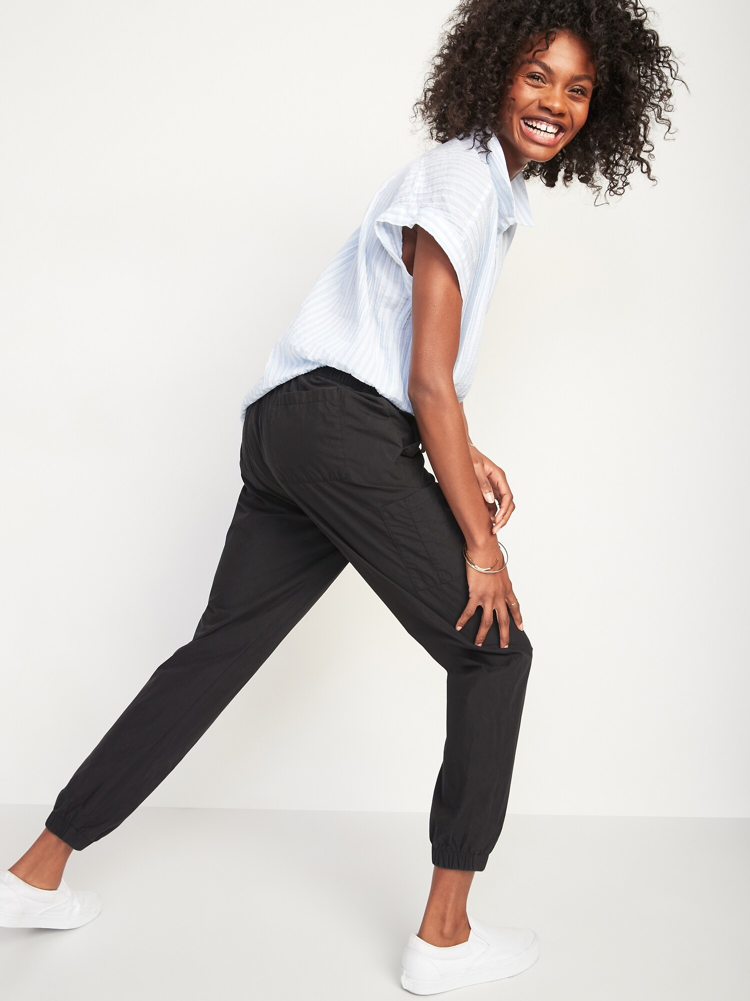 High-Waisted Poplin Tapered Jogger Cargo Pants for Women | Old Navy