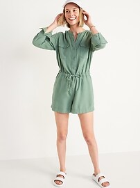 View large product image 3 of 3. Long-Sleeve Utility Romper for Women -- 3.5-inch inseam