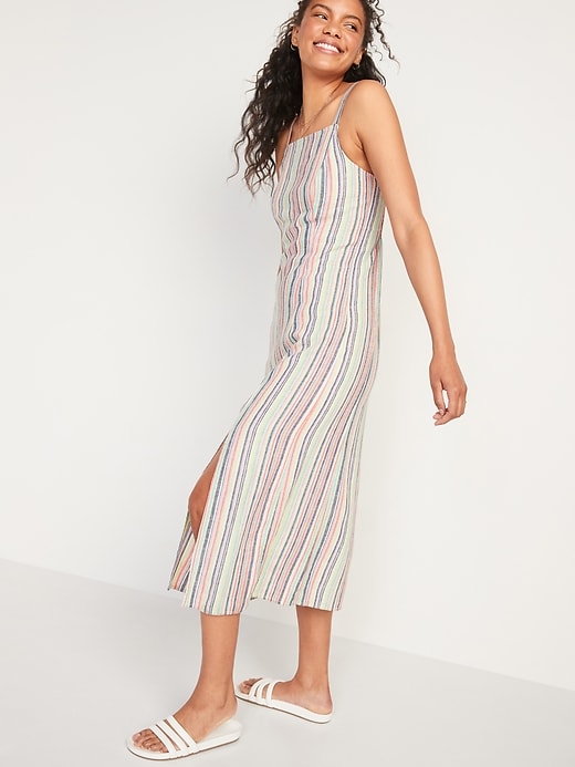 Image number 5 showing, Sleeveless Striped Linen-Blend Maxi Shift Dress for Women