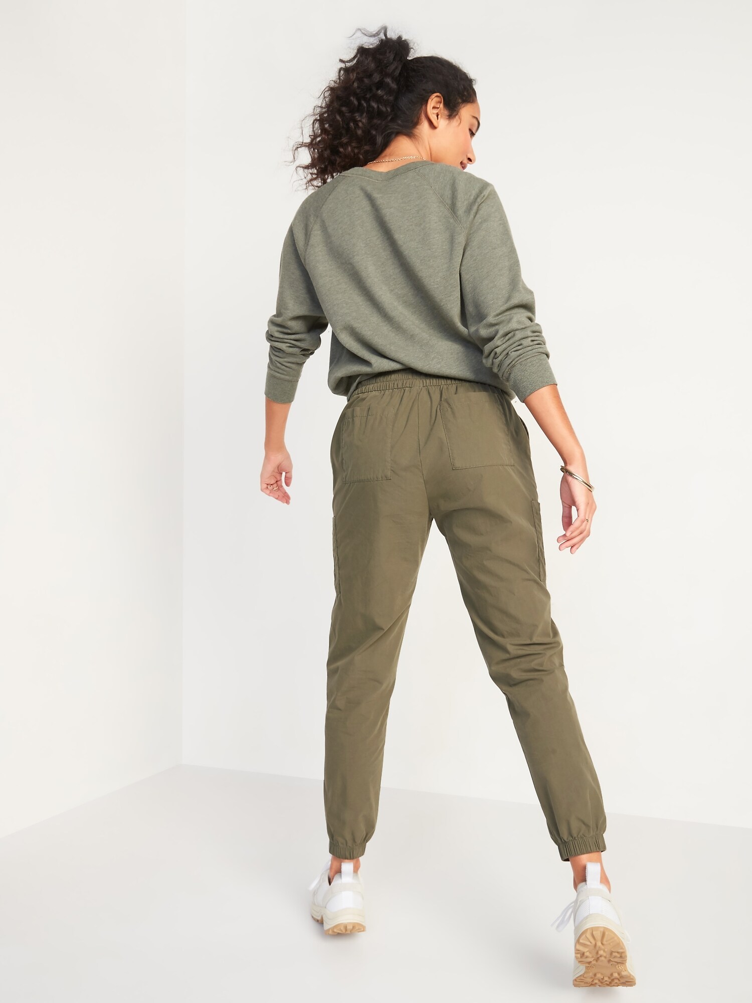 Pantalon de jogging effilé cargo en popeline à taille haute pour Femme