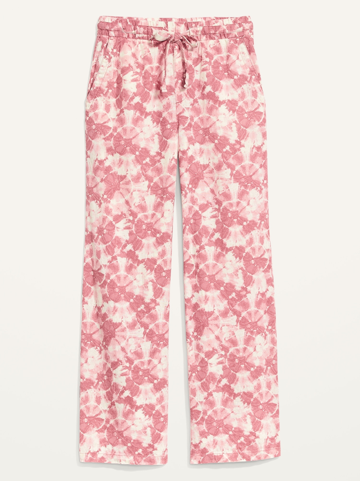 me Women's Linen Blend Floral Print Tie Waist Wide Leg Pants - Pink - Size  6