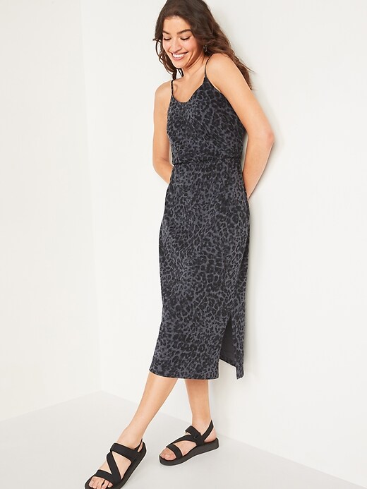 Image number 5 showing, Waist-Defined Leopard-Print Slub-Knit Midi Cami Dress for Women