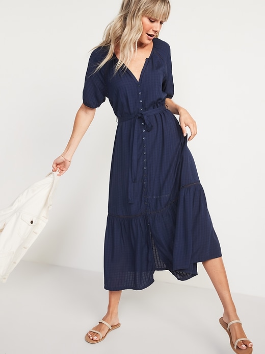 Image number 5 showing, Dobby Tie-Belt Shirt Dress for Women