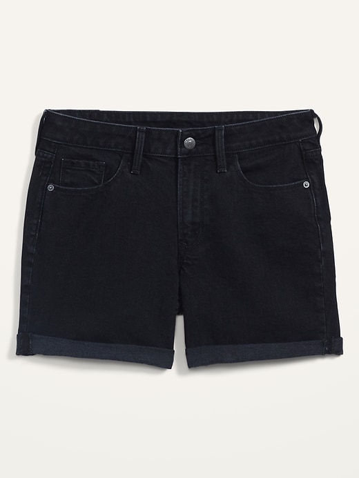 Image number 4 showing, Mid-Rise Cuffed Black Jean Shorts for Women -- 5-inch inseam