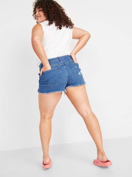 Image number 2 showing, Mid-Rise Ripped Medium-Wash Boyfriend Cut-Off Jean Shorts -- 3-inch inseam