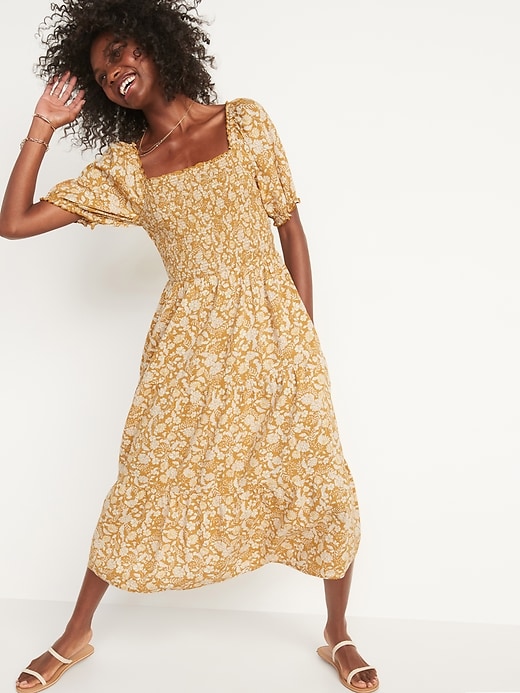 Image number 5 showing, Fit & Flare Puff-Sleeve Tiered Floral Midi Dress For Women