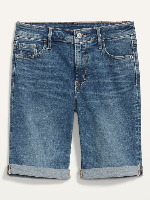 Image number 4 showing, Mid-Rise Medium-Wash Bermuda Jean Shorts for Women -- 9-inch inseam