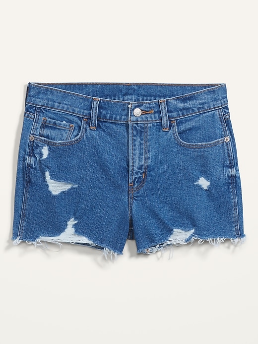 Image number 4 showing, Mid-Rise Ripped Medium-Wash Boyfriend Cut-Off Jean Shorts for Women -- 3-inch inseam