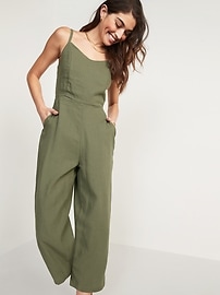 View large product image 3 of 3. Linen-Blend V-Neck Cami Jumspsuit for Women