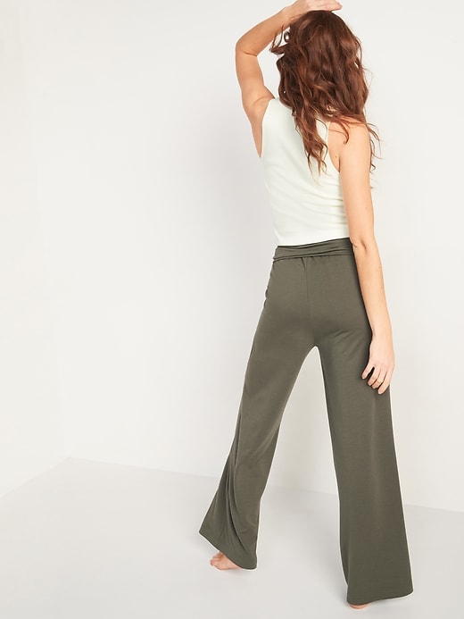 WIDE LEGS Relaxed Fit Pants, Fold Over Band Yoga Pants -  Israel