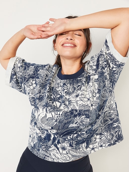 View large product image 1 of 2. Oversized Printed Cali-Fleece Elbow-Sleeve Sweatshirt for Women