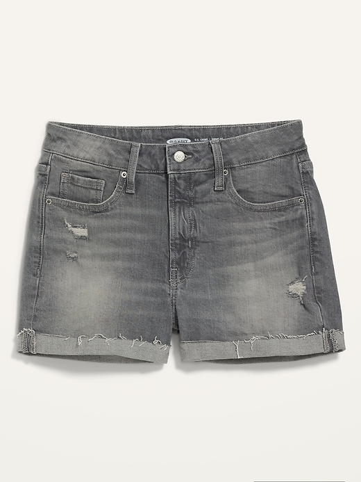 View large product image 2 of 2. High-Waisted O.G. Straight Ripped Gray Cut-Off Jean Shorts for Women -- 3-inch inseam