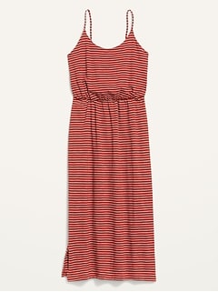 Waist-Defined Striped Slub-Knit Midi Cami Dress for Women