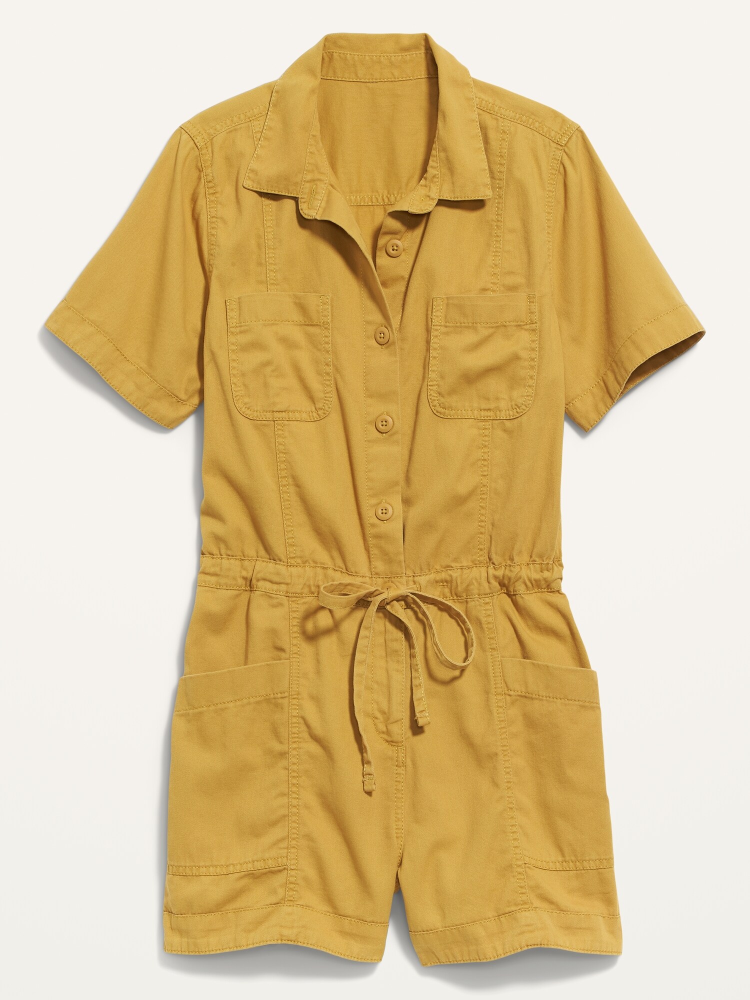 Waist-Defined Short-Sleeve Specially-Dyed Utility Romper for Women