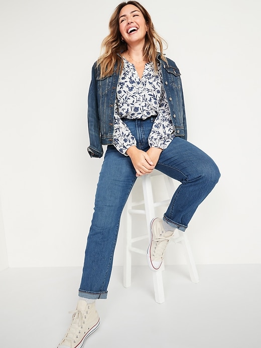 Image number 3 showing, High-Waisted Slouchy Straight Medium-Wash Jeans for Women