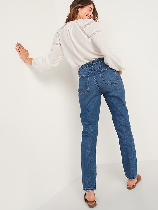 Image number 6 showing, High-Waisted Slouchy Straight Medium-Wash Jeans for Women