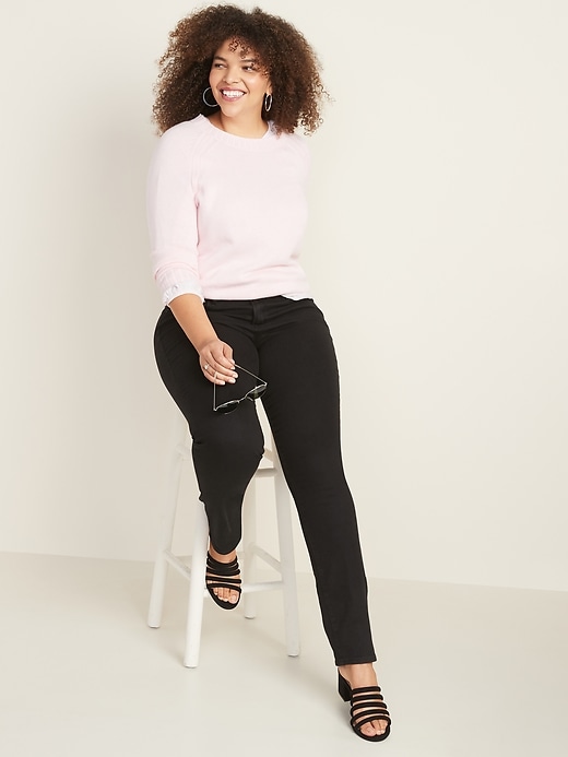 Image number 3 showing, Mid-Rise Power Slim Straight Black Jeans for Women