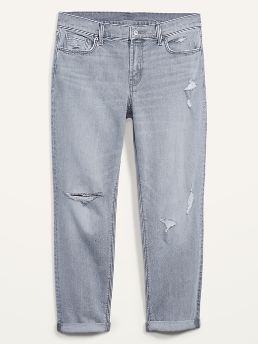 Image number 1 showing, Mid-Rise Boyfriend Straight Ripped Gray Jeans for Women
