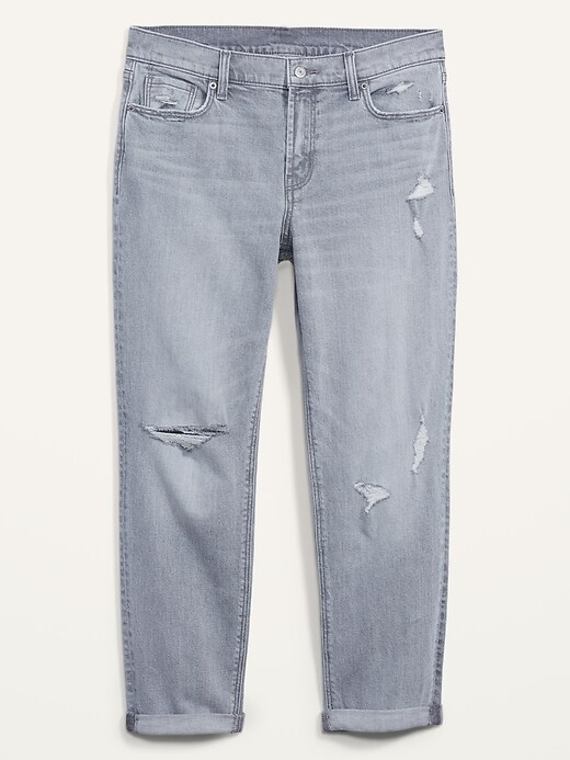 Image number 4 showing, Mid-Rise Boyfriend Straight Ripped Gray Jeans for Women