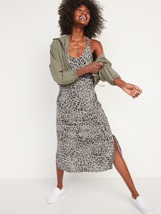 Image number 5 showing, Sleeveless Specially-Dyed Cross-Back Leopard-Print Midi Shift Dress for Women