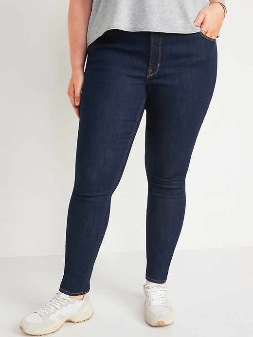 Image number 6 showing, Mid-Rise Dark-Wash Skinny Jeans for Women