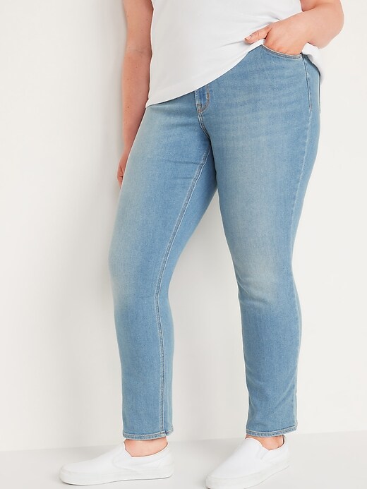 Image number 7 showing, Mid-Rise Light-Wash Straight Jeans for Women