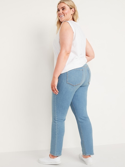 Image number 8 showing, Mid-Rise Light-Wash Straight Jeans for Women