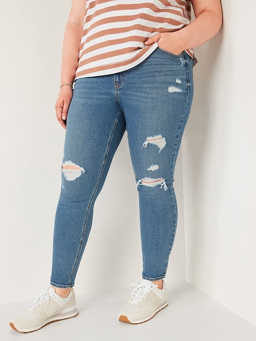 Image number 3 showing, Mid-Rise Rockstar Super-Skinny Distressed Jeans for Women