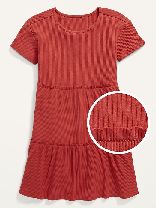 View large product image 1 of 2. Tiered Rib-Knit Short-Sleeve Dress for Girls