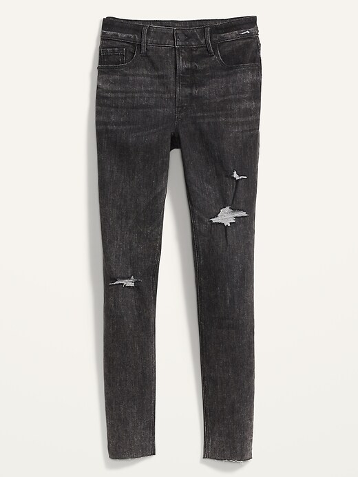 Image number 4 showing, High-Waisted Rockstar Super-Skinny Gray Ripped Ankle Jeans for Women