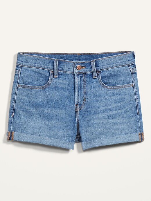 Image number 4 showing, Mid-Rise Medium-Wash Jean Shorts for Women -- 3-inch inseam